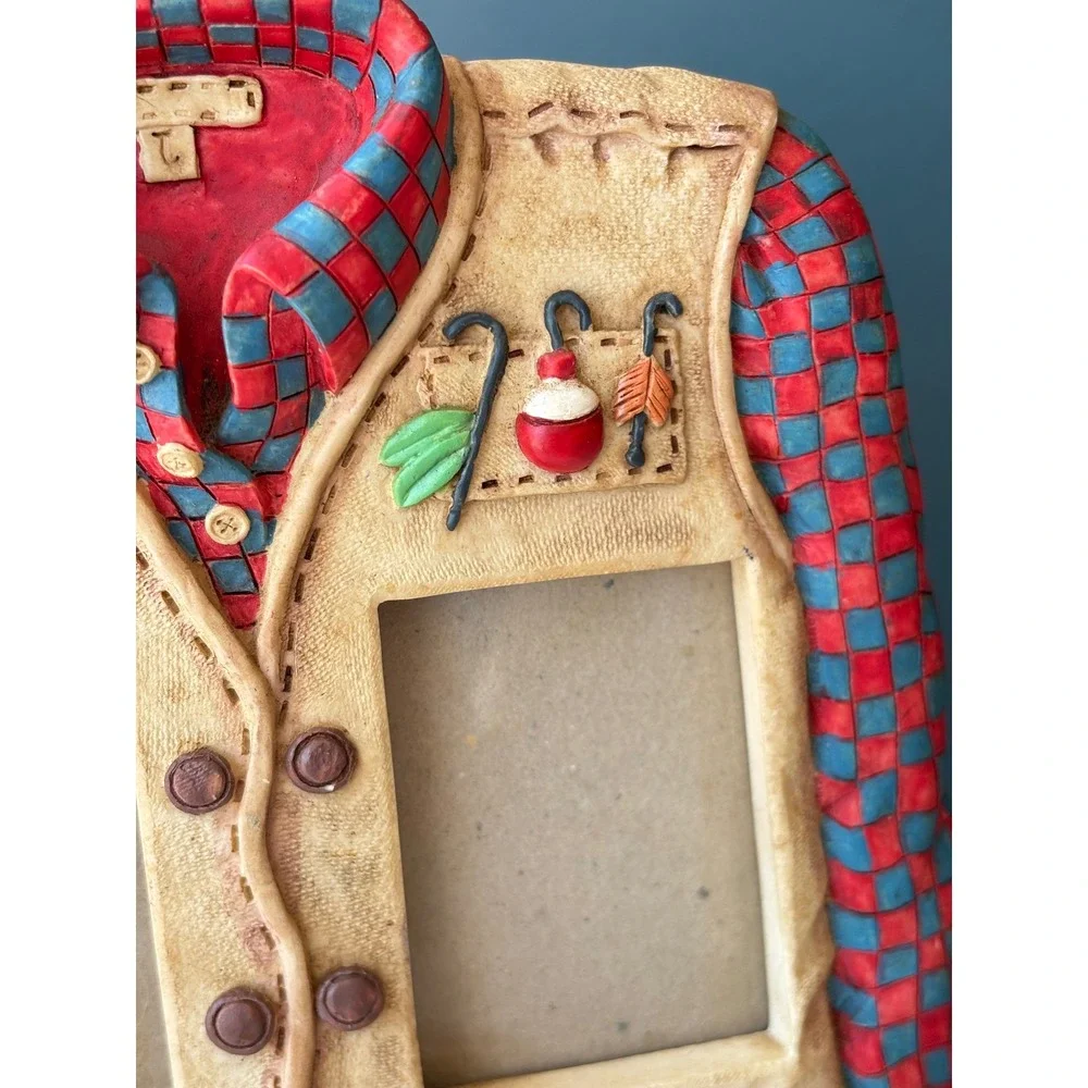Russ Berrie Fishing Vest Picture Frame Red Plaid Shirt Novelty Double Photo